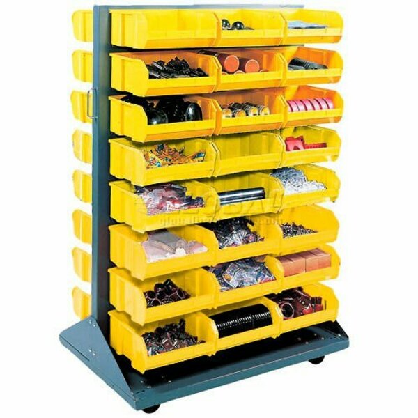 Global Industrial Double Sided Mobile Floor Rack w/ 48G Yellow Bins, 36inW x 25-1/2inD x 55inH 550176YL